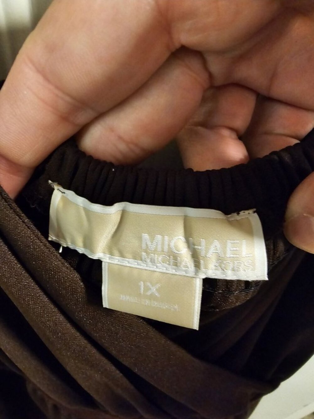 MICHAEL MICHAEL KORS Women's 1X Brown Midi Dress Velvet Trim Luxury Archive 70s - Picture 4 of 7